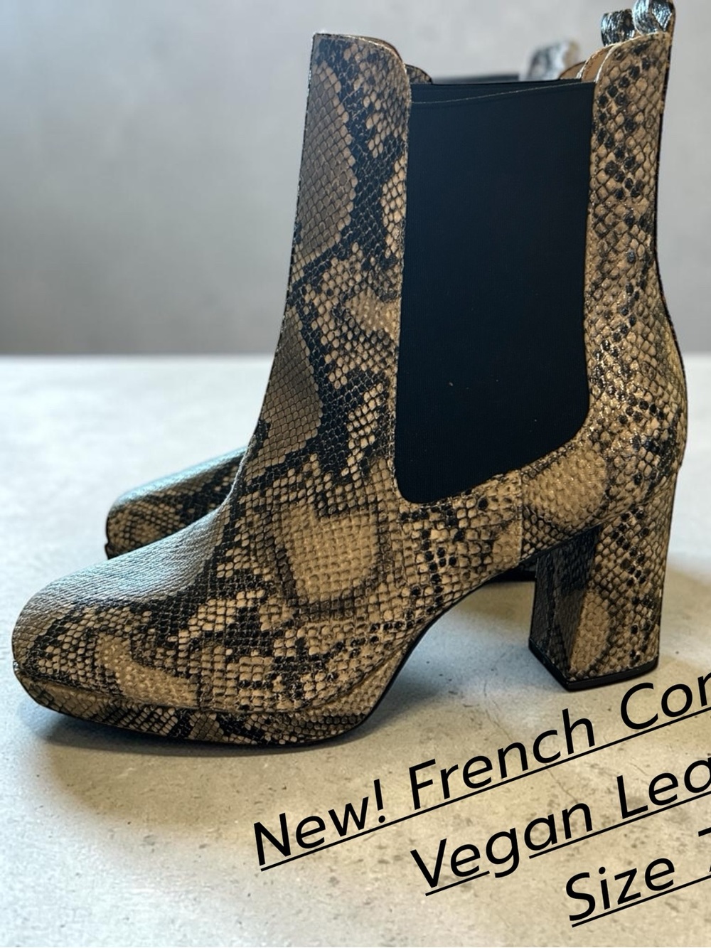 NEW! French Connection Snake-Print Chelsea Ankle Boots in Beige and Black